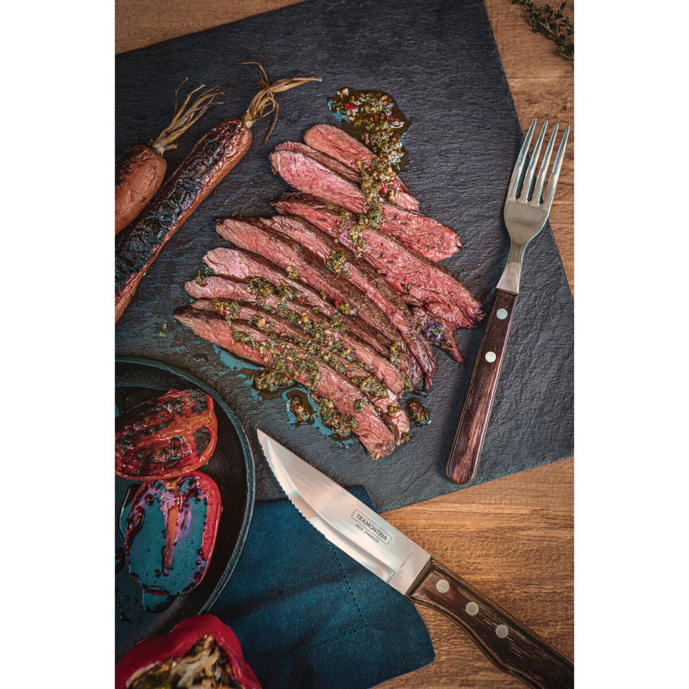 Tramontina Since 1911 Made In Brazil Tramontina 4-Piece Jumbo Barbecue Flatware Set With Stainless-Steel Blades And Brown Polywood Handles