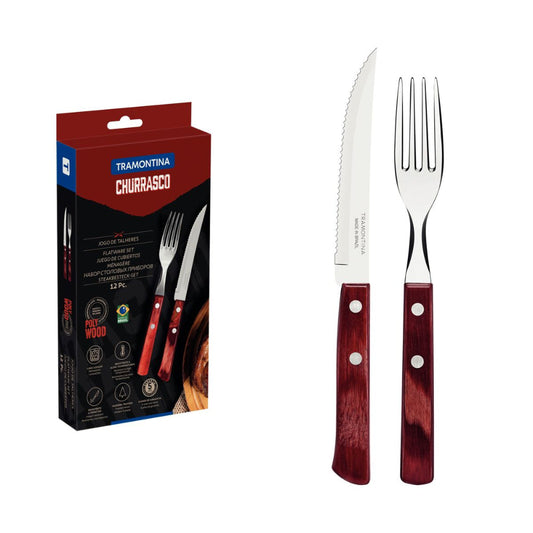 Tramontina Since 1911 Made In Brazil Tramontina 12-Piece Barbecue Flatware With Stainless-Steel Blades And Treated Red Polywood Handles