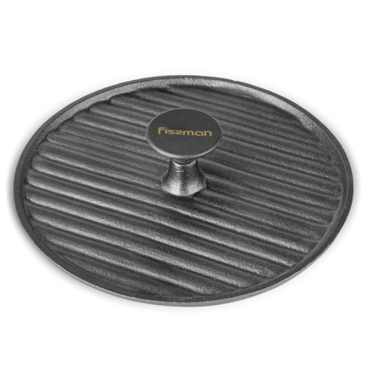 Fissman Round Grill Press With Bakelite Knob  Cast Iron Black 24cm