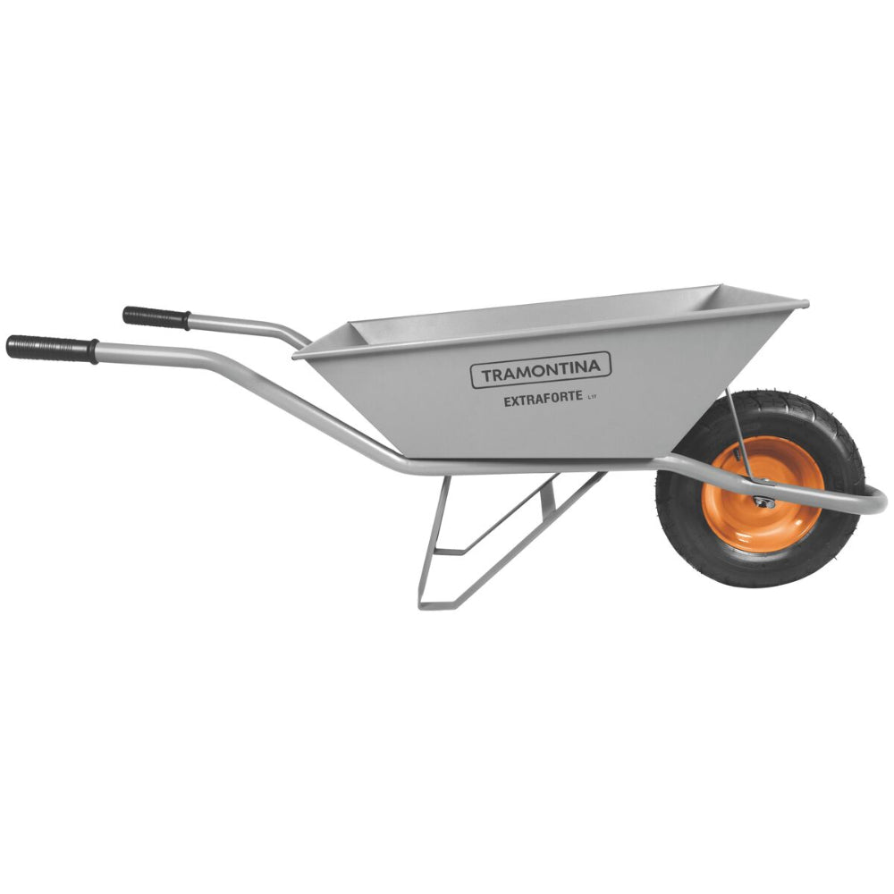 Tramontina Since 1911 Made In Brazil Tramontina'S Wheelbarrow Extraforte With Gray Metal Heavy-Duty Bucket 65 L, Metallic Handle And Pneumatic Tire