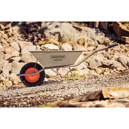 Tramontina Since 1911 Made In Brazil Tramontina'S Wheelbarrow Extraforte With Gray Metal Heavy-Duty Bucket 65 L, Metallic Handle And Pneumatic Tire