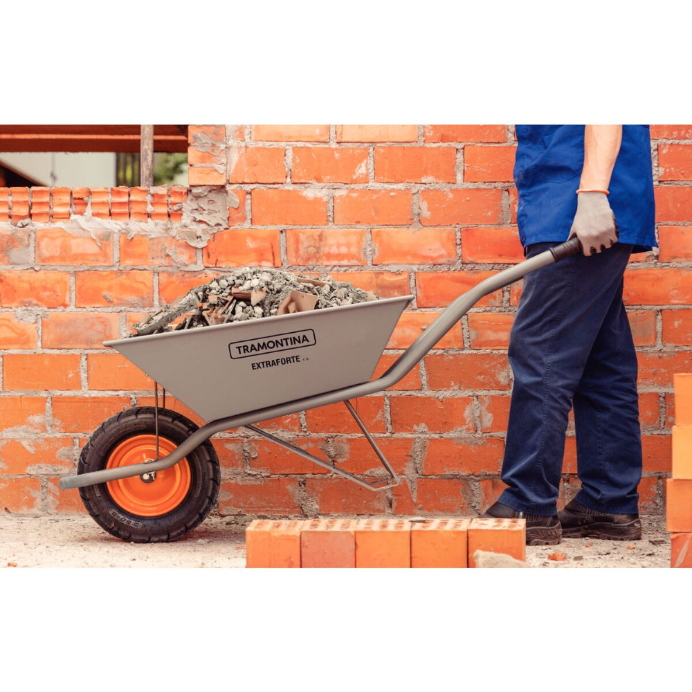 Tramontina Since 1911 Made In Brazil Tramontina'S Wheelbarrow Extraforte With Gray Metal Heavy-Duty Bucket 65 L, Metallic Handle And Pneumatic Tire