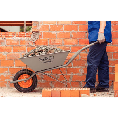 Tramontina Since 1911 Made In Brazil Tramontina'S Wheelbarrow Extraforte With Gray Metal Heavy-Duty Bucket 65 L, Metallic Handle And Pneumatic Tire